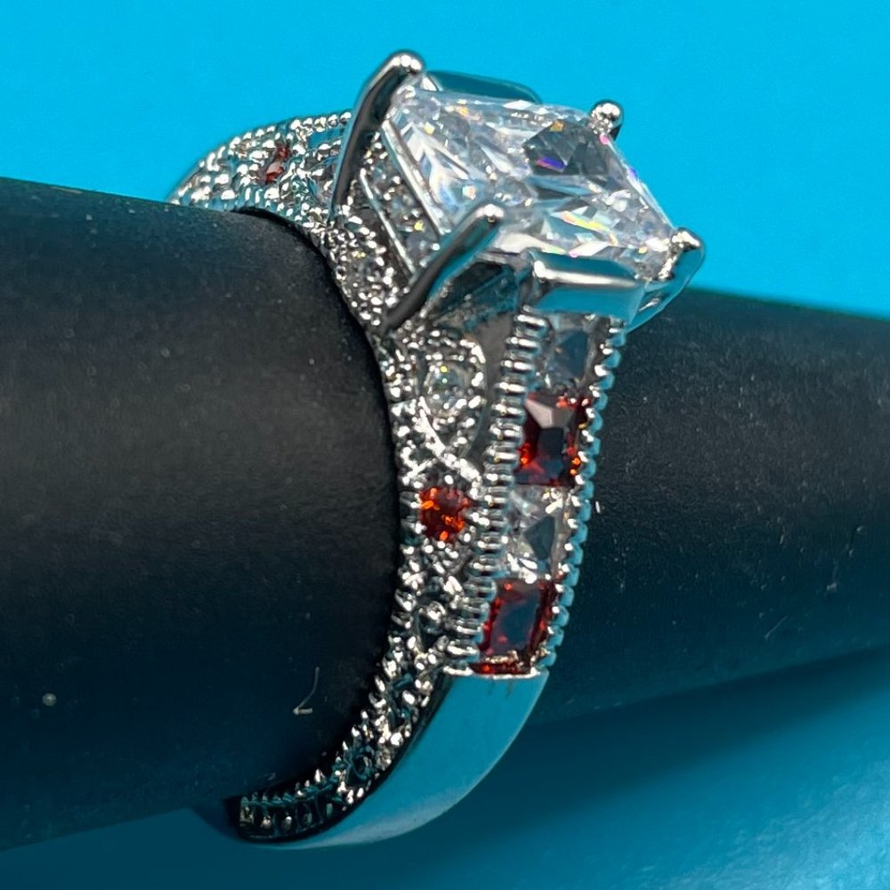 Crystal White Ice, Ruby, Dragon & Crystals Size 7 Ring w/Gift Box - NEW